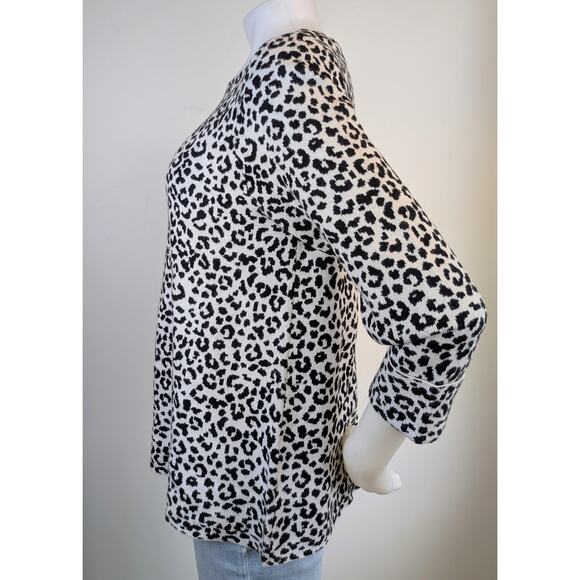 Cynthia Rowley Sweater Large Black Taupe Leopard Print Crew Neck 3/4 Sleeve Soft - Picture 4 of 10